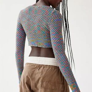 Urban Outfitters Piper Textured Keyhole Multicolor Cropped Sweater Medium
